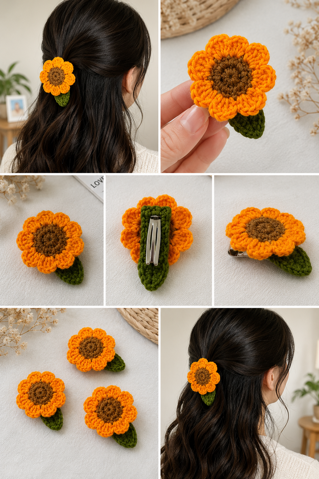 🌻 Handmade Haven™ Golden Sunflower Crochet Hair Clip