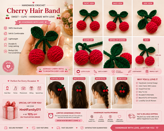 š Handmade Crochet Cherry Hair Band Tiny cherries.