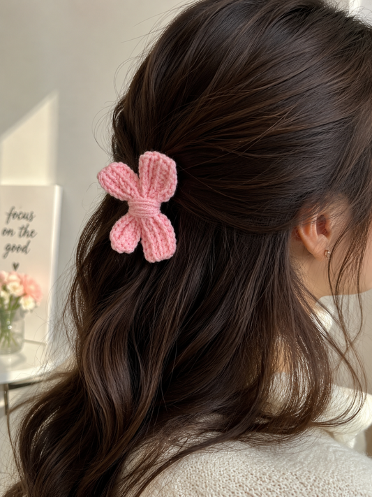 Blush Bloom Crochet Bow Clip 🌸