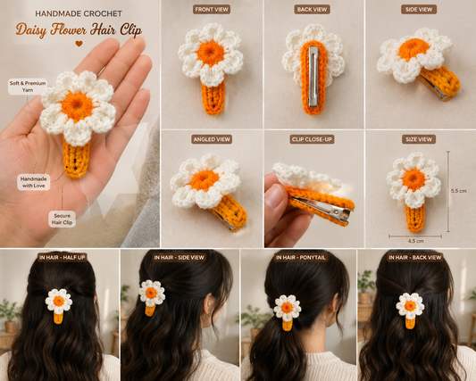 🌼 Handmade Haven™ White Daisy Crochet Hair Clip