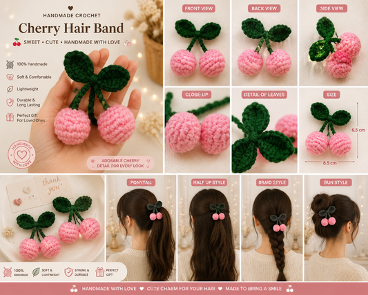 🍒 Handmade Crochet Cherry Hair Band  Tiny cherries.