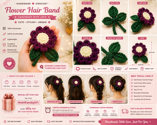 💜 Handmade Crochet Bloom Hairband