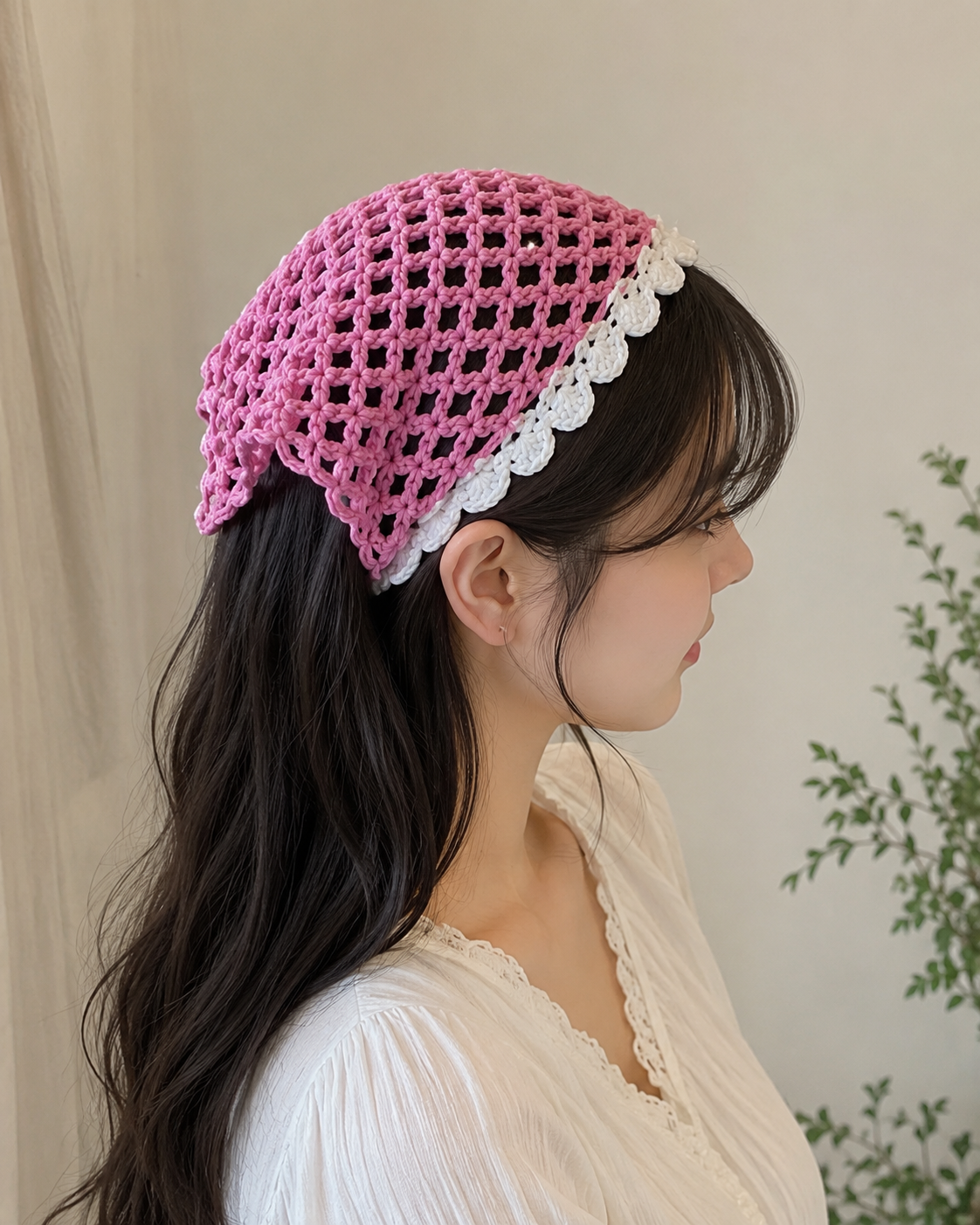 🌸 Pink Blossom Crochet Bandana lovingly handcrafted to bring soft